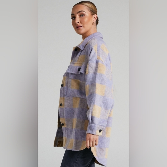 Love + Harmony Plaid Button-Up Shacket Medium Oversized PTP 23 - Picture 4 of 8